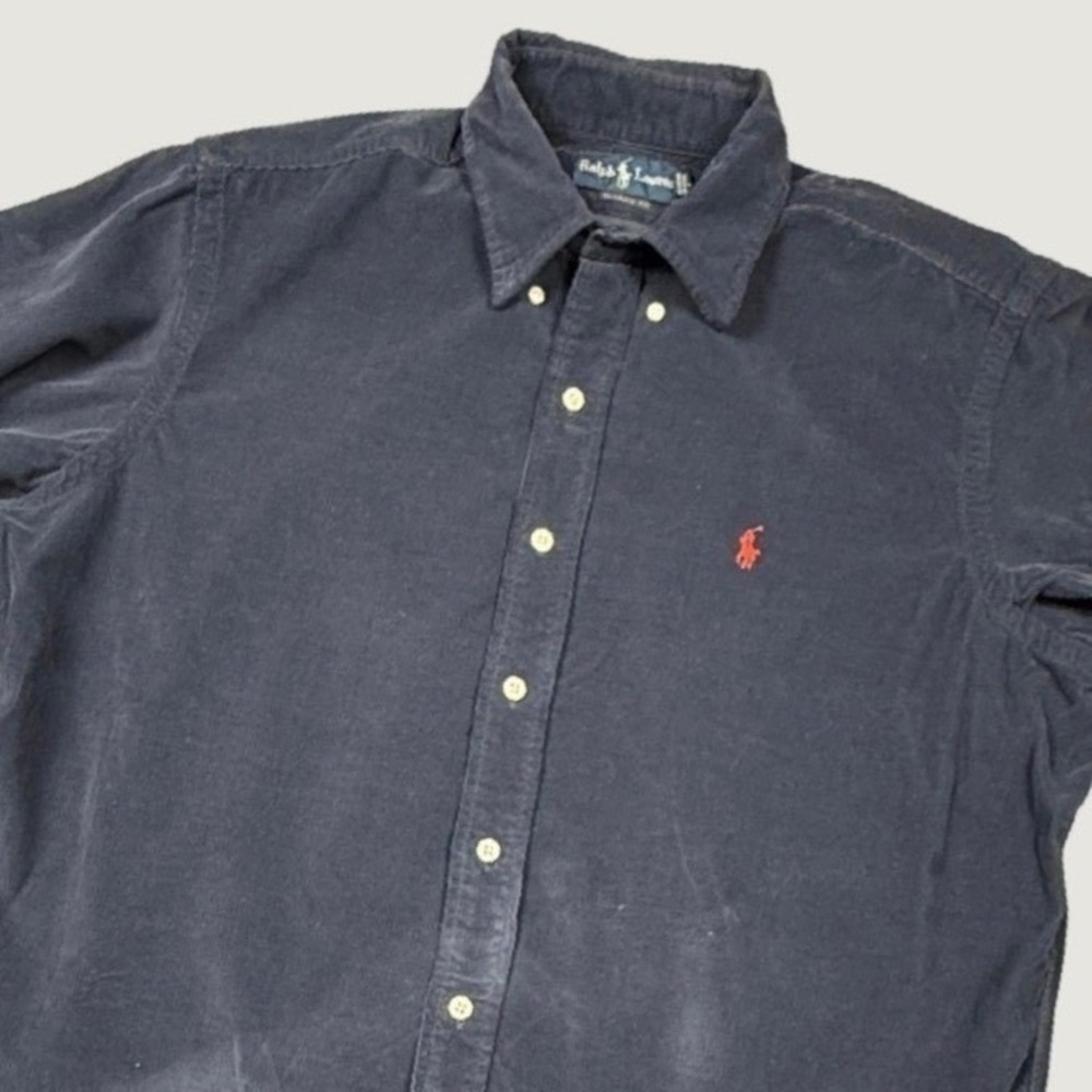 Ralph Lauren Shirt Mens L Navy Blue‎ Corduroy Long Sleeve Button Up Classic Fit